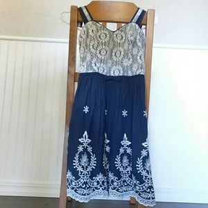 Dark blue and white lace overlay sun dress